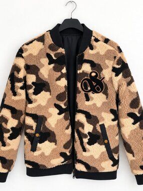 Scotch & Soda Reversible Camo Sherpa Bomber Jacket Brown Cream L NWOT